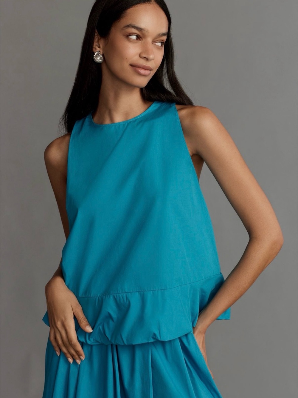 Anthropologie Teal Ruffle-Hem Sleeveless Top
